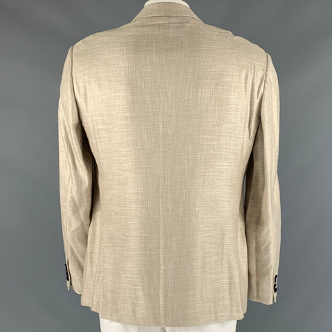 EMPORIO ARMANI Size 44 Cream Black Viscose Blend Peak Lapel Sport Coat