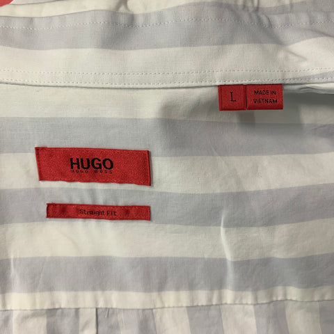 HUGO BOSS Size L White Stripe Cotton Long Sleeve Shirt