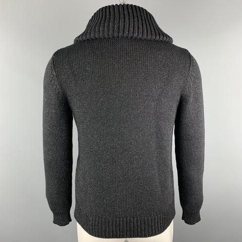 ANN DEMEULEMEESTER Size M Black Knitted Rayon Blend Shawl Collar Pullover Sweater