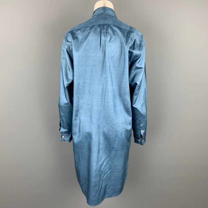 RALPH LAUREN Blue Label Size 8 Blue Silk Buttoned Shirt Dress