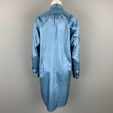 RALPH LAUREN Blue Label Taille 8 Robe chemise boutonnée en soie bleue