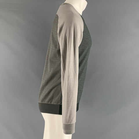 THEORY Size M Grey Green Color Block Cotton  Polyester Crew-Neck Pullover