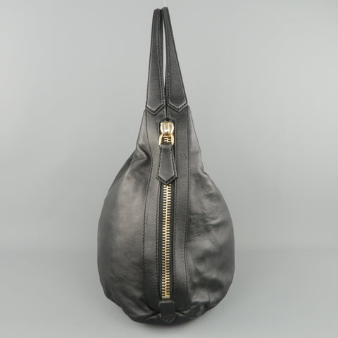 GIVENCHY Black Leather Gold Zip Expandable TINHAN SHOPPER Hobo Tote Handbag