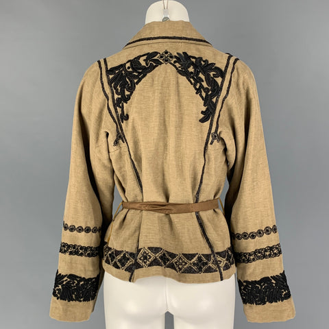 DRIES VAN NOTEN Size S Black Beige Linen Cotton Jacket
