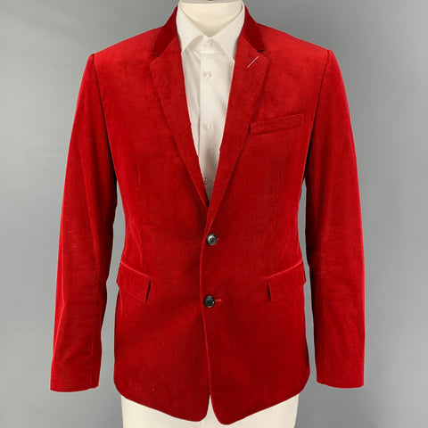DIOR HOMME Size 44 Red Corduroy Cotton Notch Lapel Sport Coat