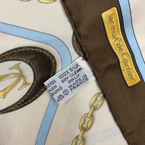 CARTIER Les Must de Cartier Cream & Brown Equestrian Silk Scarf