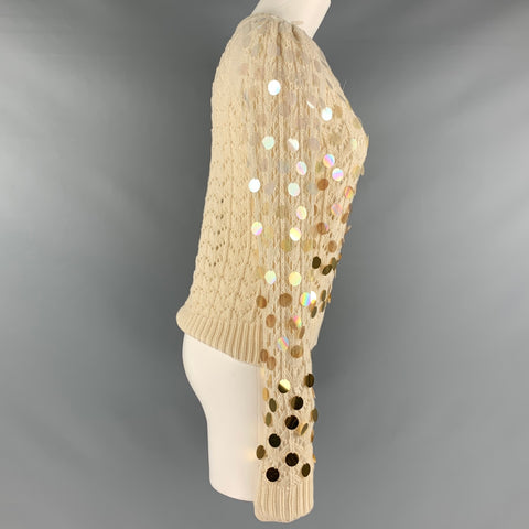 MARC JACOBS Size S Cream Gold Wool Cashmere Payettes Sweater