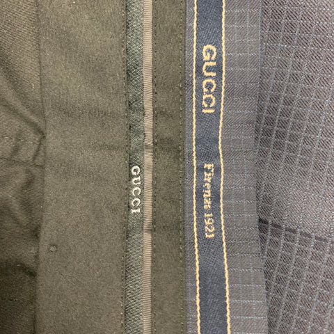 GUCCI Talla 34 Pantalón de vestir con parte delantera plana de lana a cuadros azul marino