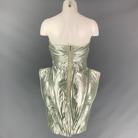 RACHEL GILBERT Size 4 Light Green & Silver Lurex Metallic Dress