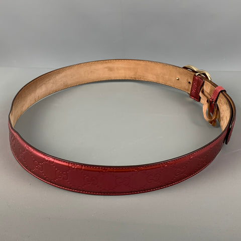 GUCCI 'Guccisima Interlocking' GG Heart Cintura Talla 40 Cinturón de charol en relieve rosa