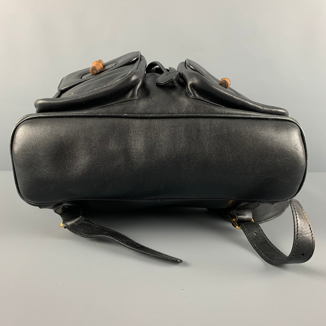 GUCCI Black Leather Bamboo Backpack Handbag