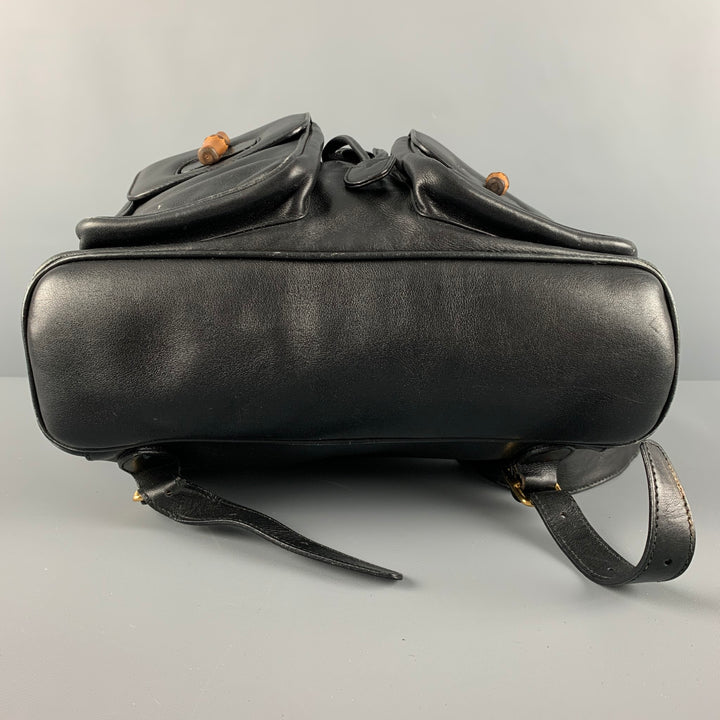 GUCCI Black Leather Bamboo Backpack Handbag