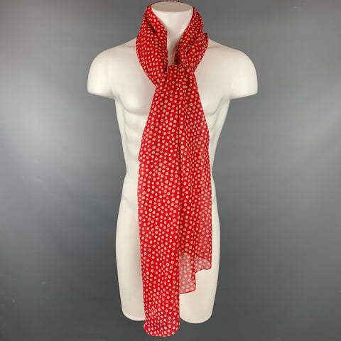 VINTAGE Écharpe en coton floral rouge et beige
