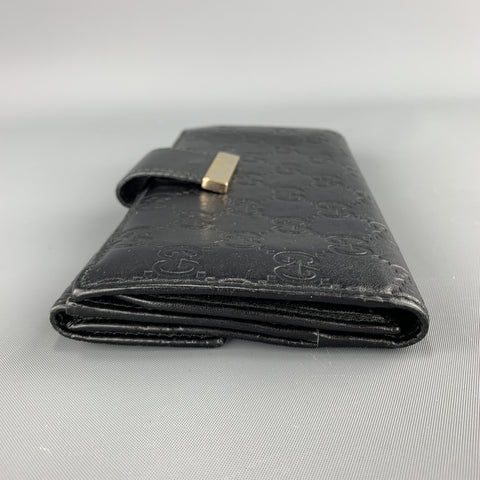 GUCCI Monogram Embossed Black Leather Checkbook Wallet