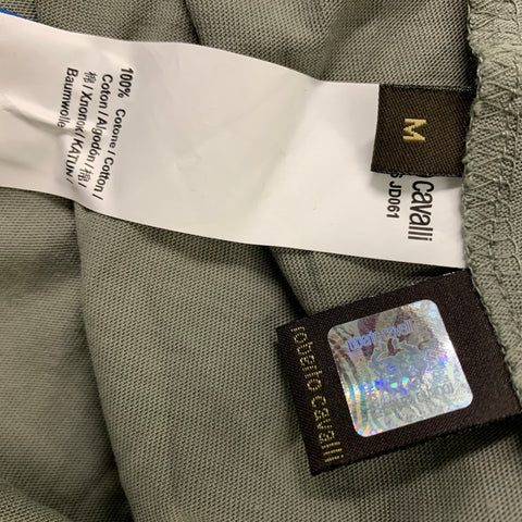 ROBERTO CAVALLI Size M Olive Black Graphic Cotton T-shirt