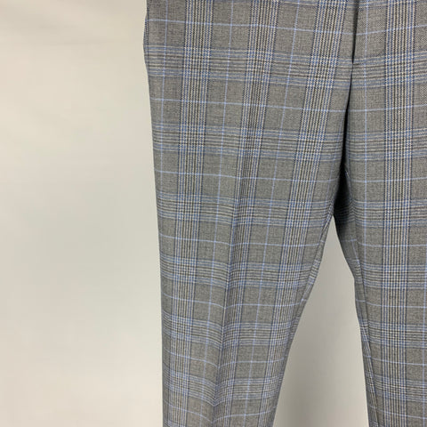 ETRO Size 32 Grey Blue Plaid Wool Dress Pants