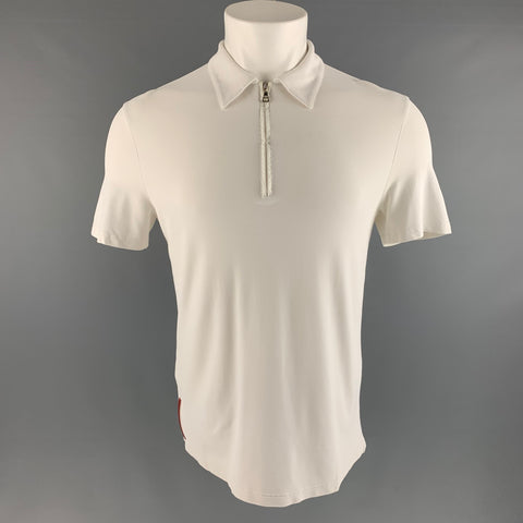 PRADA Size M White Pique Viscose Blend 1/4 Zip T-shirt