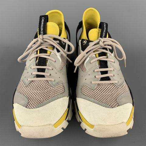 CALVIN KLEIN 205W39NYC Taille 9,5 Baskets Carlos 10 en matériaux mélangés gris et jaune