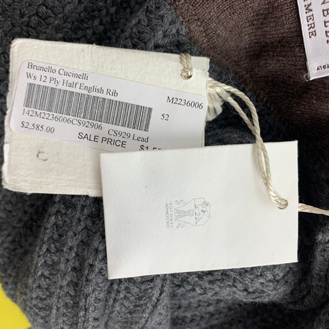 BRUNELLO CUCINELLI Size 42 Dark Gray Knitted Cashmere Shawl Collar Jacket