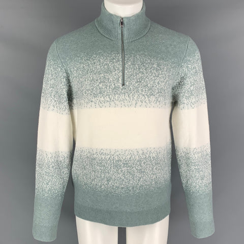 REISS Size S Green Cream Ombre Wool Blend 1/4 Zip Sweater