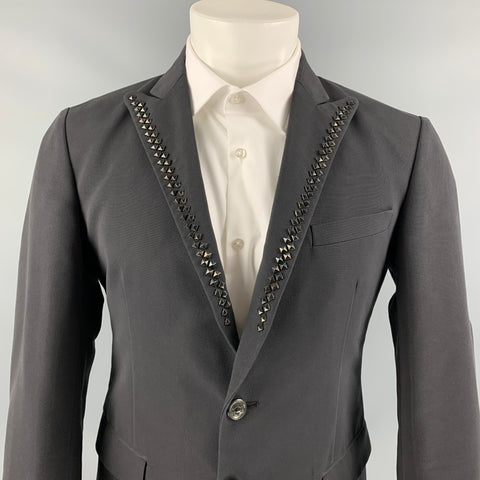 JUST CAVALLI Size 38 Black Studded Cotton Peak Lapel Sport Coat