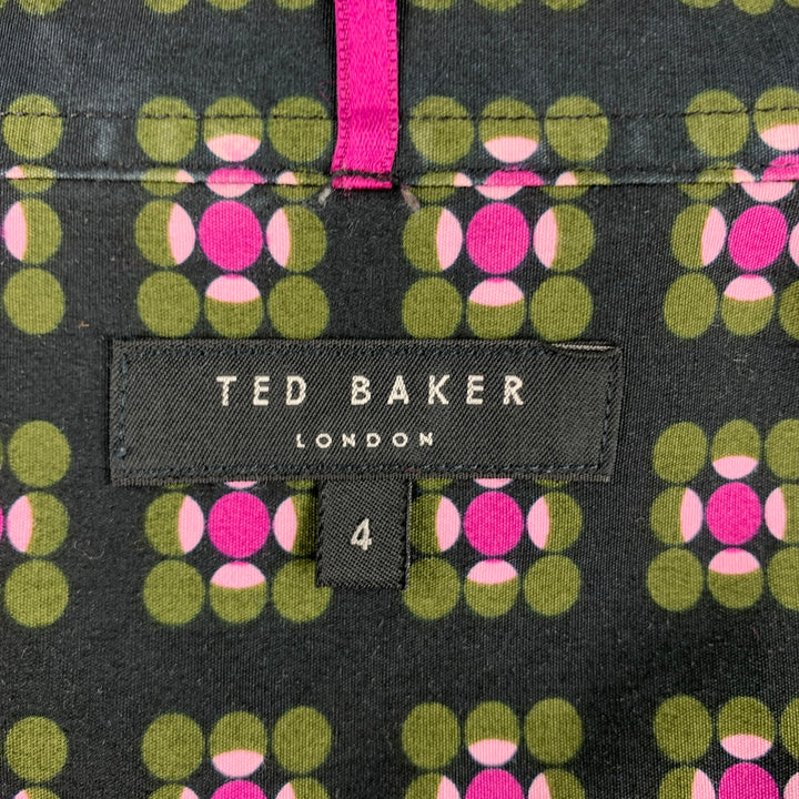 TED BAKER Size L Black & Pink Dot Print Cotton Button Up Long Sleeve Shirt