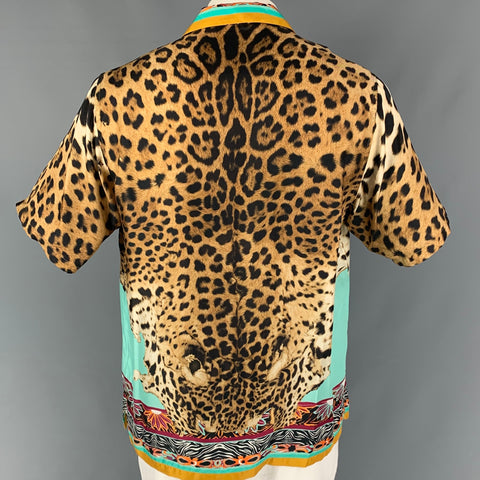 ROBERTO CAVALLI Size 48 Multi-Color Animal Print Silk Short Sleeve Shirt
