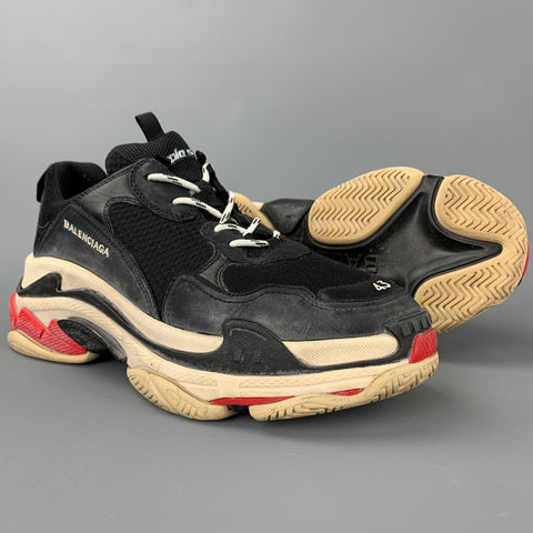BALENCIAGA Triple S Size 10 Black Washed Mesh Lace Up Sneakers