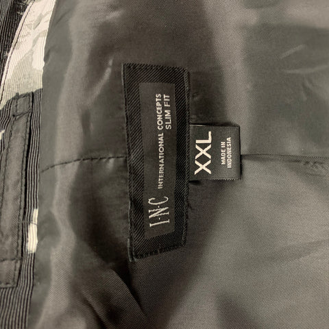 INC Talla XXL Traje de solapa de muesca de poliéster floral blanco negro