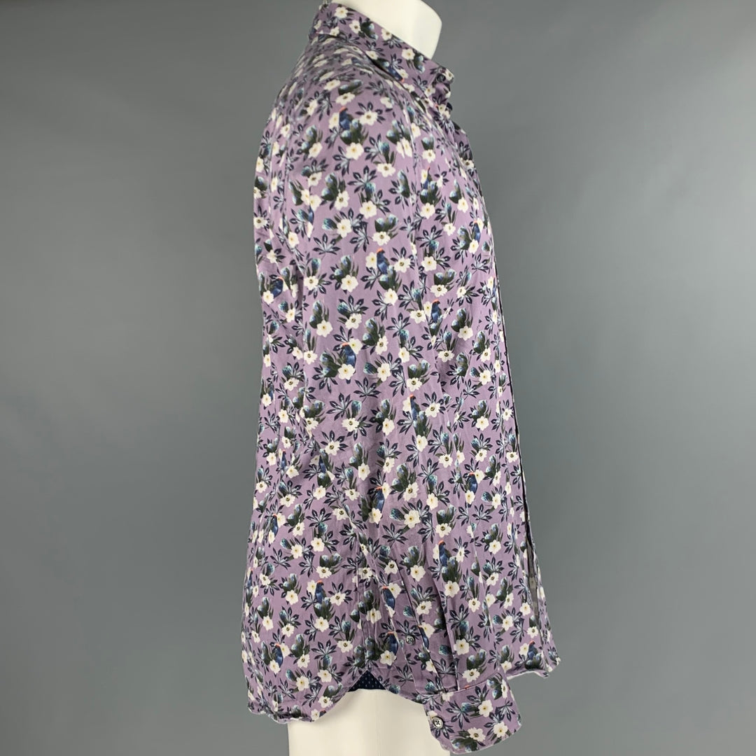 TED BAKER Size M Purple Multi-Color Floral Cotton Elastane Long Sleeve Shirt