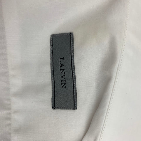 LANVIN Size M White Ruffled Cotton Tuxedo Long Sleeve Shirt