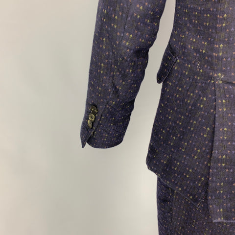 ETRO Size 38 Navy Olive Linen Cotton Single Breasted Slim Fit Suit