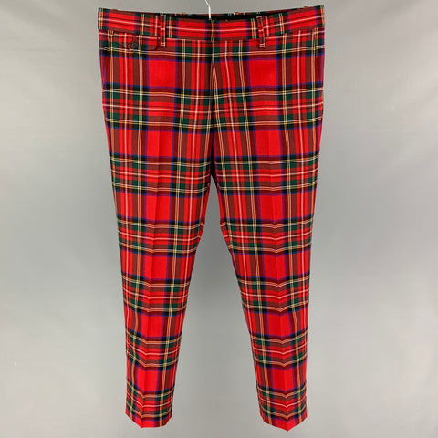 BURBERRY Size 36 Red Multi-Color Plaid Wool Zip Fly Dress Pants