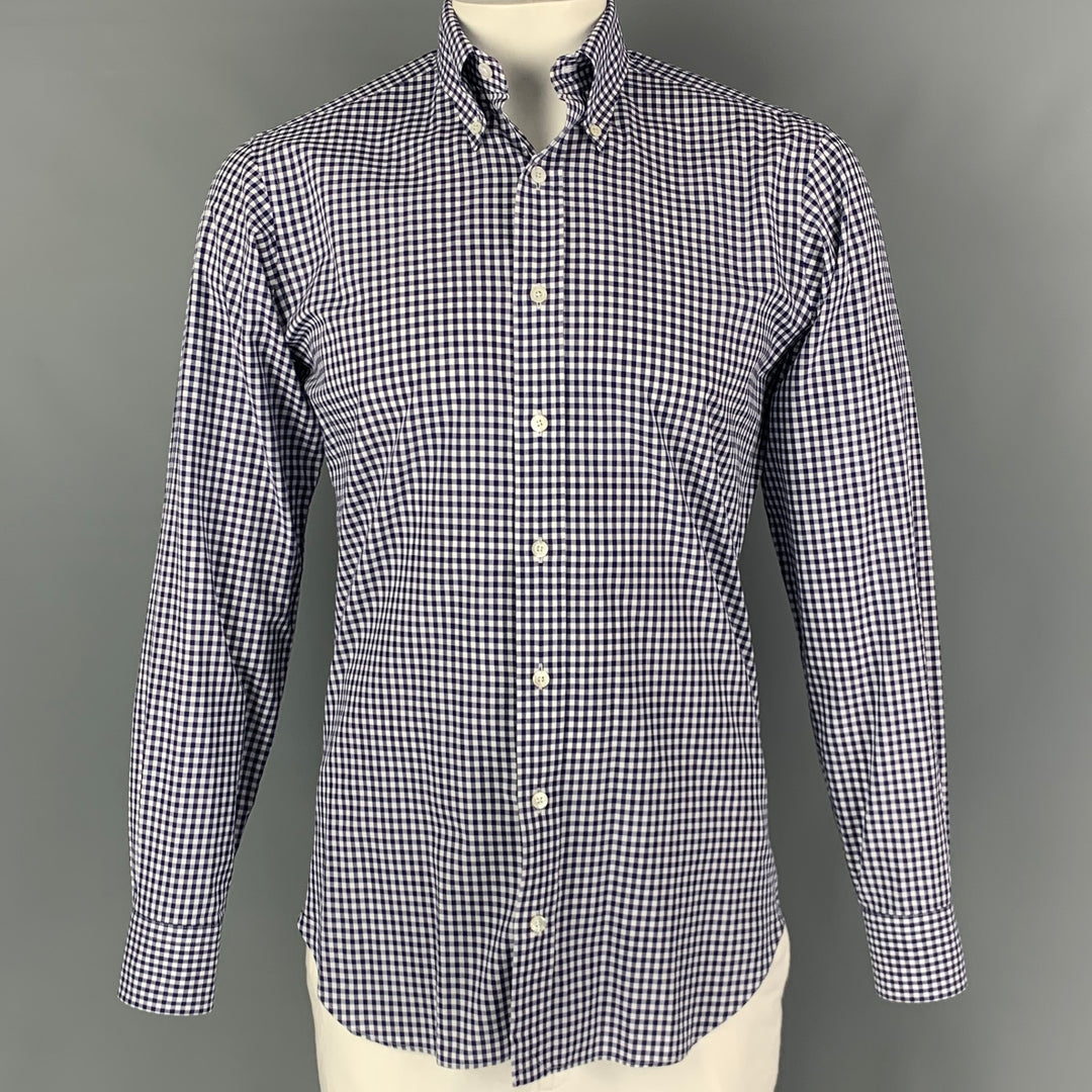 HAMILTON Size L Navy White Gingham Long Sleeve Shirt