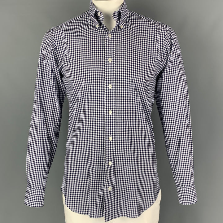 HAMILTON Size L Navy White Gingham Long Sleeve Shirt