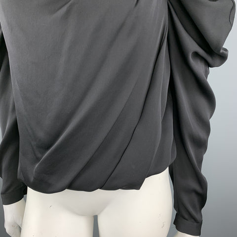 VIKTOR & ROLF Size 4 Black Draped Silk Ruffle Shoulder Blouse
