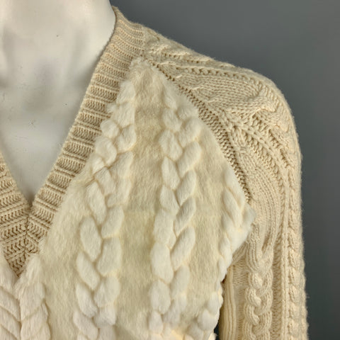 BURBERRY PRORSUM F/W 2011 Size XL Cream Wool / Cashmere Fur V-neck Pullover Sweater