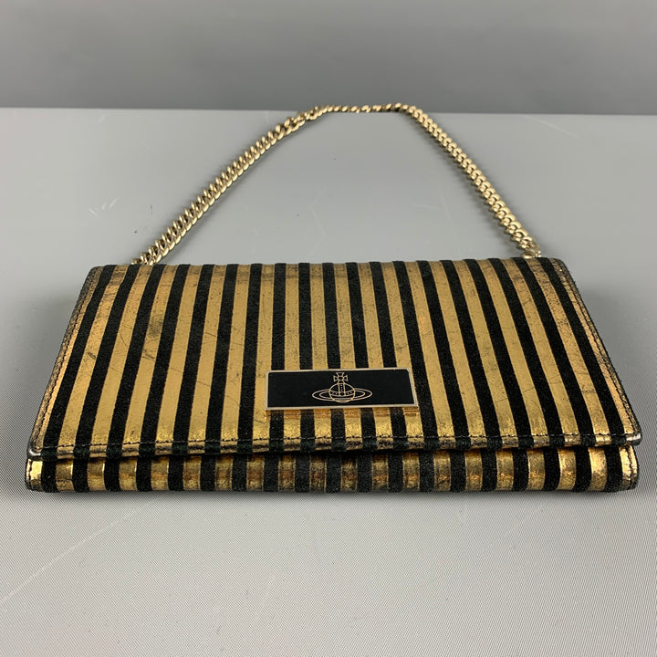 VIVIENNE WESTWOOD Bolso tipo cartera de cuero con rayas doradas y negras