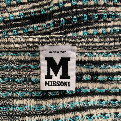 M MISSONI Size 4 Black & Turquoise Merino Wool Blend Pullover