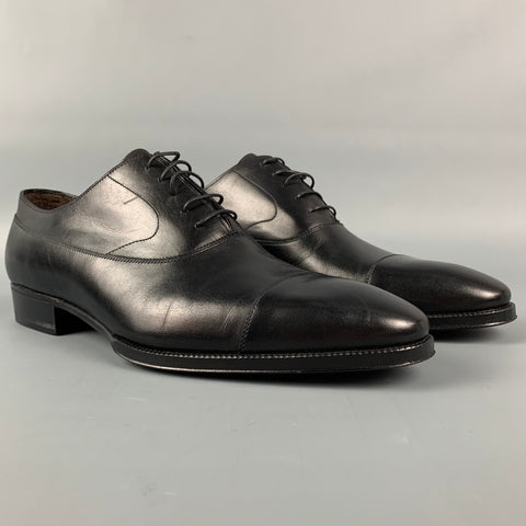 BRIONI Size 9 Black Leather Cap Toe Lace Up Shoes