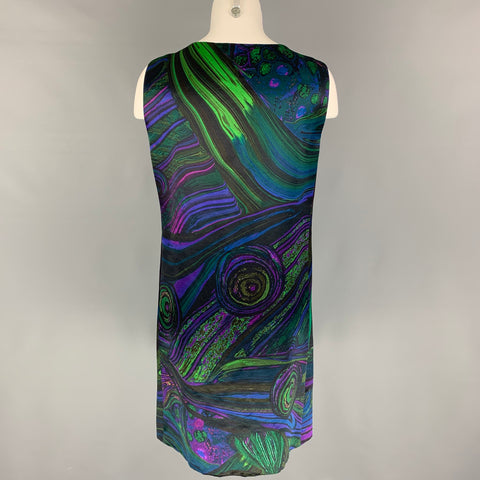 ALBERTA FERRETTI Size 6 Black  Multi-Color Silk Abstract Sleeveless Dress