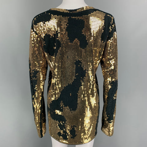 BALMAIN Size M Black Gold Sequined Crew-Neck Pullover