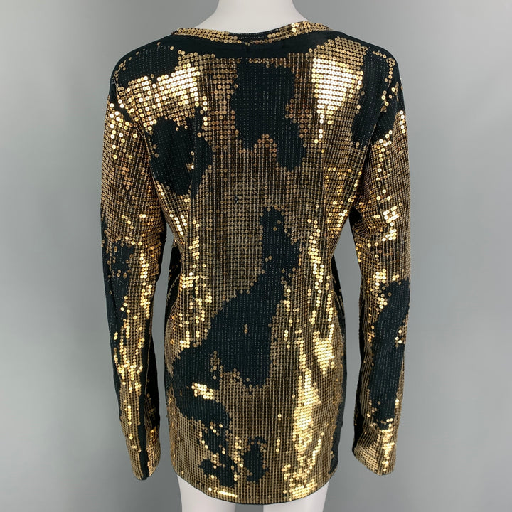 BALMAIN Size M Black Gold Sequined Crew-Neck Pullover