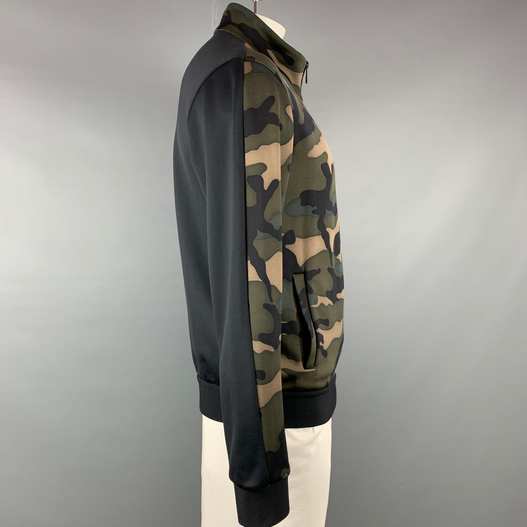 VALENTINO Size XL Olive & Black Camouflage Polyamide Sweatshirt