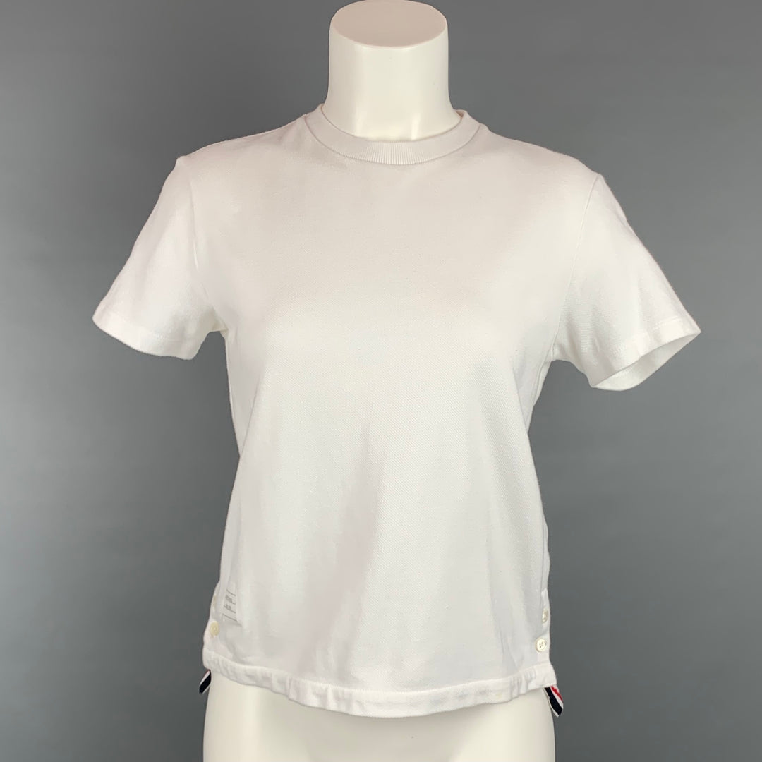 THOM BROWNE Size 2 White & Red Pique Cotton T-Shirt – Sui Generis 