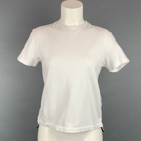 THOM BROWNE Taille 2 T-shirt en coton piqué blanc et rouge
