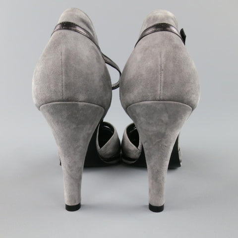 SONIA RYKIEL Talla 10 Zapatos de tacón con tira en T de ante gris y morado