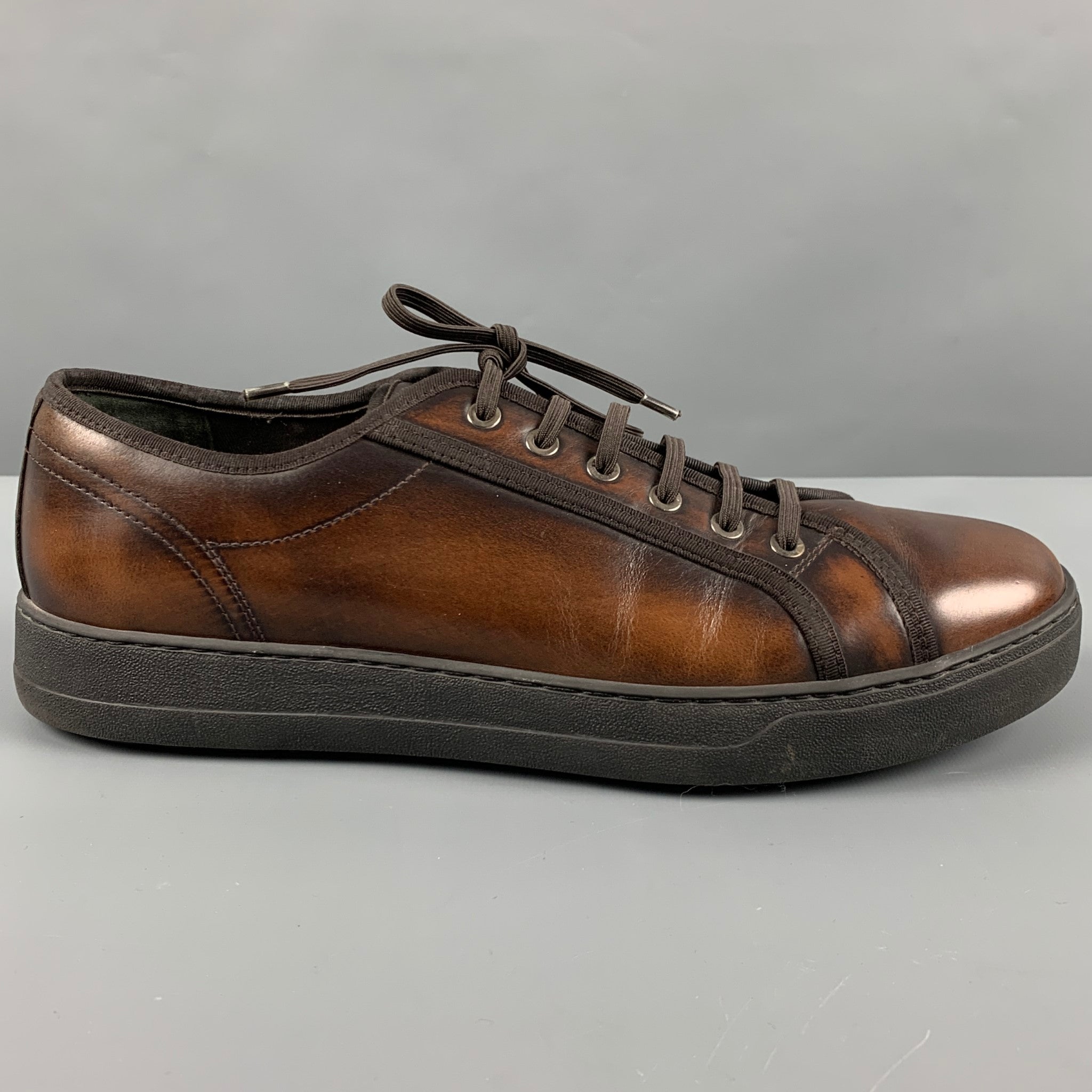 Salvatore Ferragamo スポーツシューズ ブラウン SALVATORE FERRAGAMO Size 10 Brown Burnished Leather Sneakers – Sui