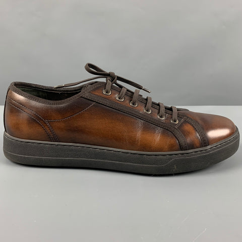 SALVATORE FERRAGAMO Size 10 Brown Burnished Leather Sneakers