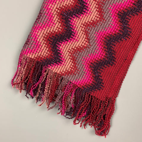 MISSONI Foulard Burgundy & Fuchsia Zig-Zag Knitted Wool Blend Scarf